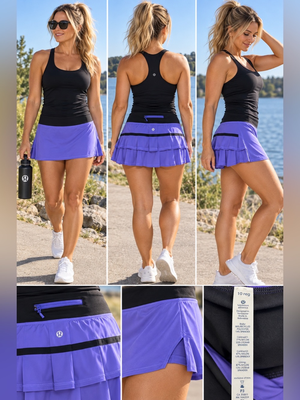 Lululemon Run Pace Setter Skirt Power Purple Black Sz 10 Regular Tennis Running